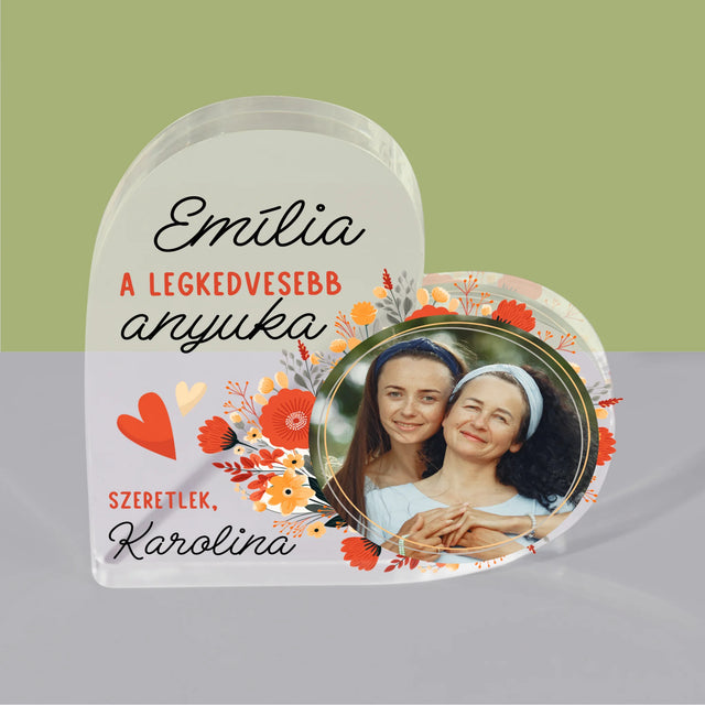 Fotó És Felirat: A Legkedvesebb Anyuka - Akrilüveg Szív