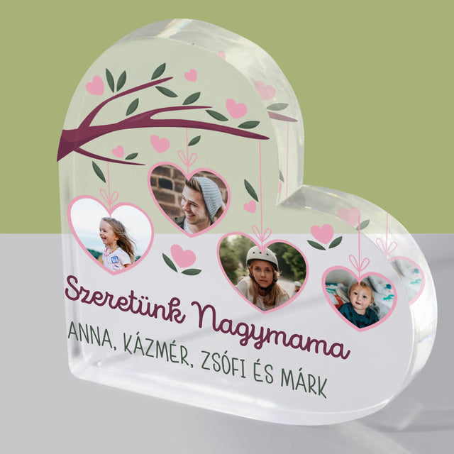 Fotókollázs: Szeretünk Nagymama - Akrilüveg Szív