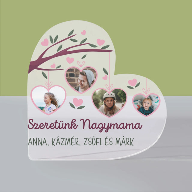 Fotókollázs: Szeretünk Nagymama - Akrilüveg Szív