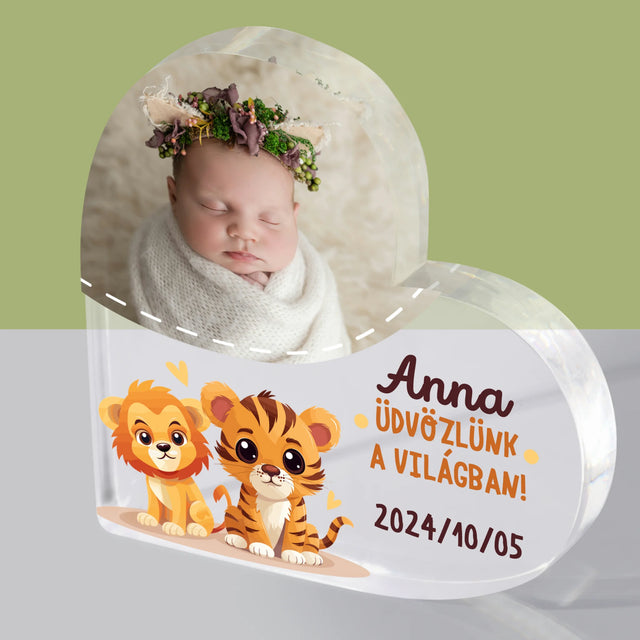 Fotó És Felirat: Üdvözlünk A Világban - Akrilüveg Szív