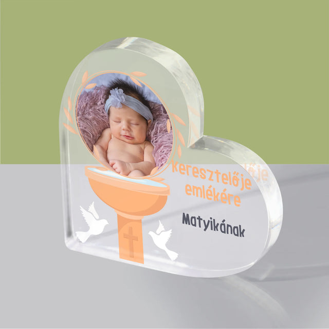Fotó És Felirat: Keresztelője Emlékére - Akrilüveg Szív