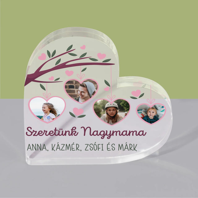 Fotókollázs: Szeretünk Nagymama - Akrilüveg Szív