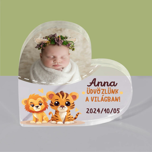 Fotó És Felirat: Üdvözlünk A Világban - Akrilüveg Szív