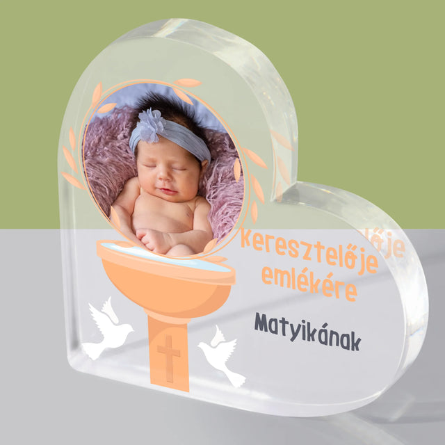 Fotó És Felirat: Keresztelője Emlékére - Akrilüveg Szív