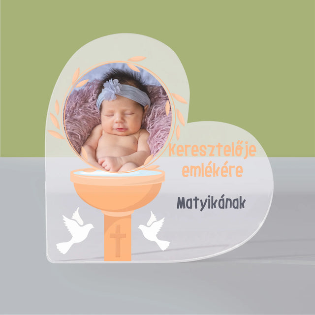 Fotó És Felirat: Keresztelője Emlékére - Akrilüveg Szív