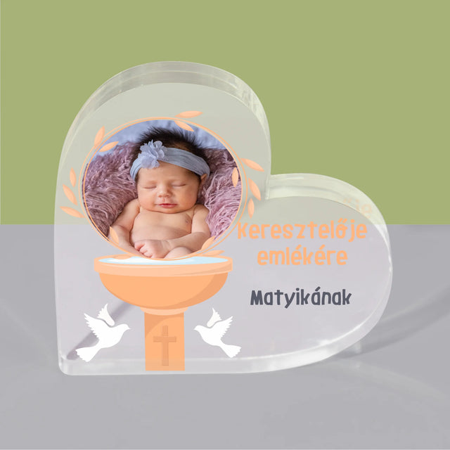 Fotó És Felirat: Keresztelője Emlékére - Akrilüveg Szív