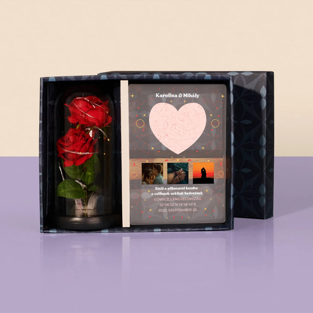 Csillagtérkép: Csillagtérkép: A Mi Pillanatunk - Ajándékkészlet Üvegre Nyomtatott Képpel És Örök Rózsával