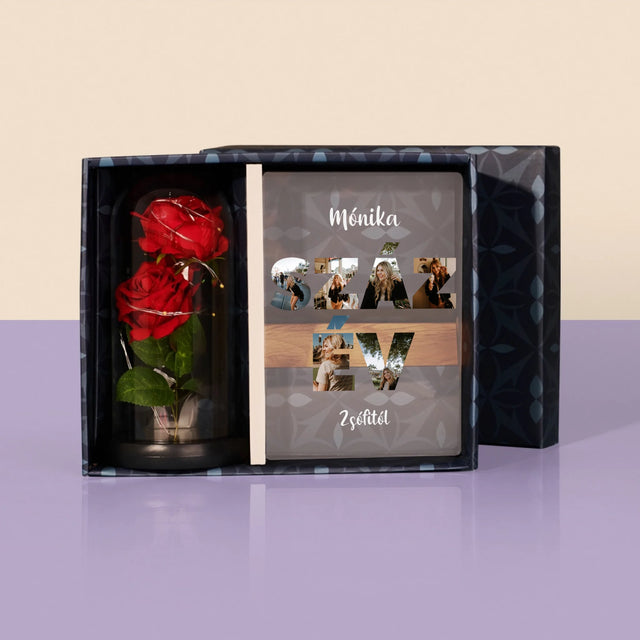 Szó Fotókból: Száz Év A Képeidből - Ajándékkészlet Üvegre Nyomtatott Képpel És Örök Rózsával
