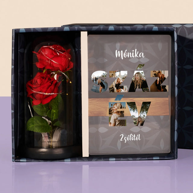 Szó Fotókból: Száz Év A Képeidből - Ajándékkészlet Üvegre Nyomtatott Képpel És Örök Rózsával