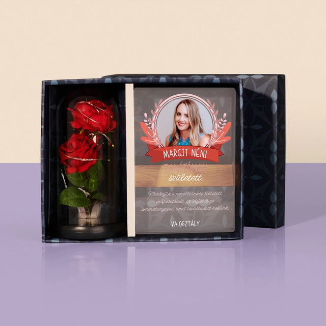 Fotó És Felirat: Tanítónak Született - Ajándékkészlet Üvegre Nyomtatott Képpel És Örök Rózsával
