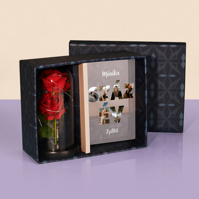 Szó Fotókból: Száz Év A Képeidből - Ajándékkészlet Üvegre Nyomtatott Képpel És Örök Rózsával