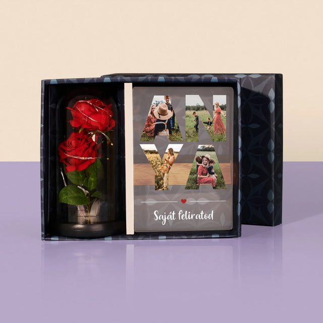 Szó Fotókból: Anya Kollázs A Képeidből - Ajándékkészlet Üvegre Nyomtatott Képpel És Örök Rózsával