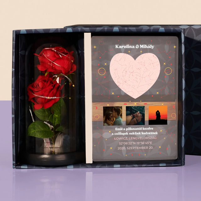 Csillagtérkép: Csillagtérkép: A Mi Pillanatunk - Ajándékkészlet Üvegre Nyomtatott Képpel És Örök Rózsával
