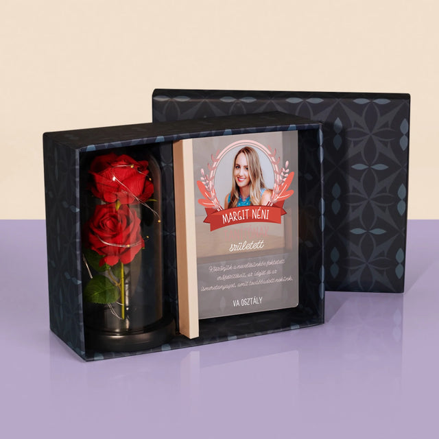 Fotó És Felirat: Tanítónak Született - Ajándékkészlet Üvegre Nyomtatott Képpel És Örök Rózsával