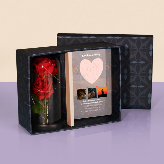 Csillagtérkép: Csillagtérkép: A Mi Pillanatunk - Ajándékkészlet Üvegre Nyomtatott Képpel És Örök Rózsával