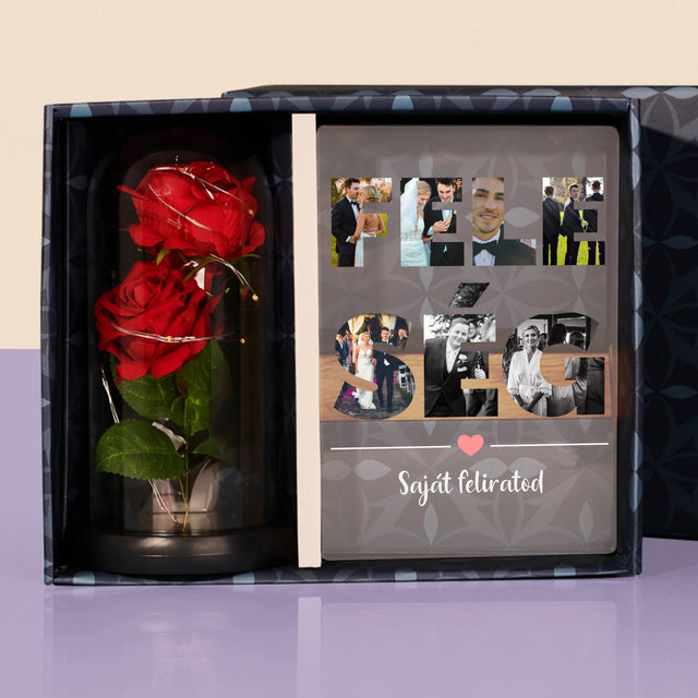 Szó Fotókból: Feleség Fotókból - Ajándékkészlet Üvegre Nyomtatott Képpel És Örök Rózsával