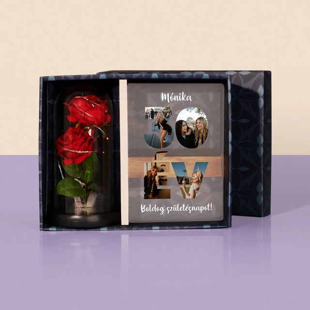 Szó Fotókból: 30Év A Képeidből - Ajándékkészlet Üvegre Nyomtatott Képpel És Örök Rózsával