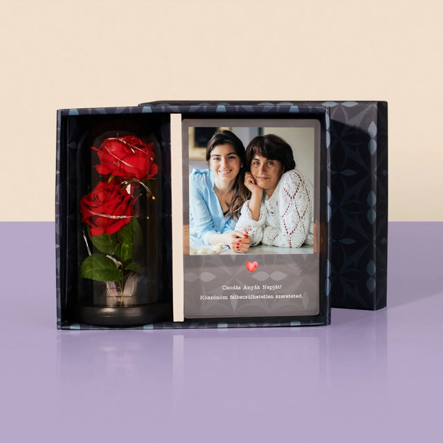 Fotó És Felirat: Üdvözlőlap Anyának - Ajándékkészlet Üvegre Nyomtatott Képpel És Örök Rózsával
