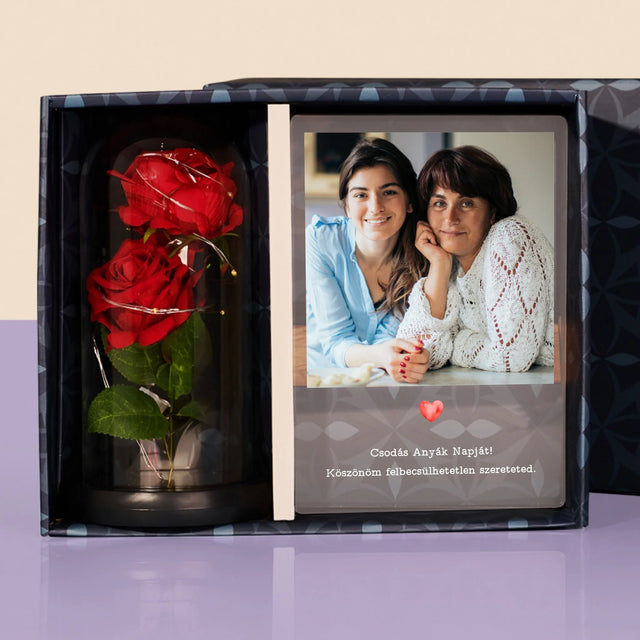 Fotó És Felirat: Üdvözlőlap Anyának - Ajándékkészlet Üvegre Nyomtatott Képpel És Örök Rózsával