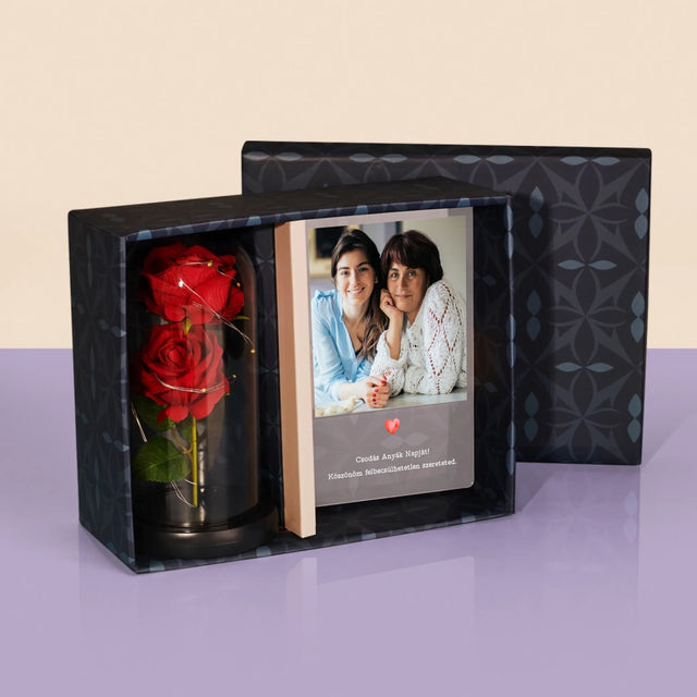 Fotó És Felirat: Üdvözlőlap Anyának - Ajándékkészlet Üvegre Nyomtatott Képpel És Örök Rózsával