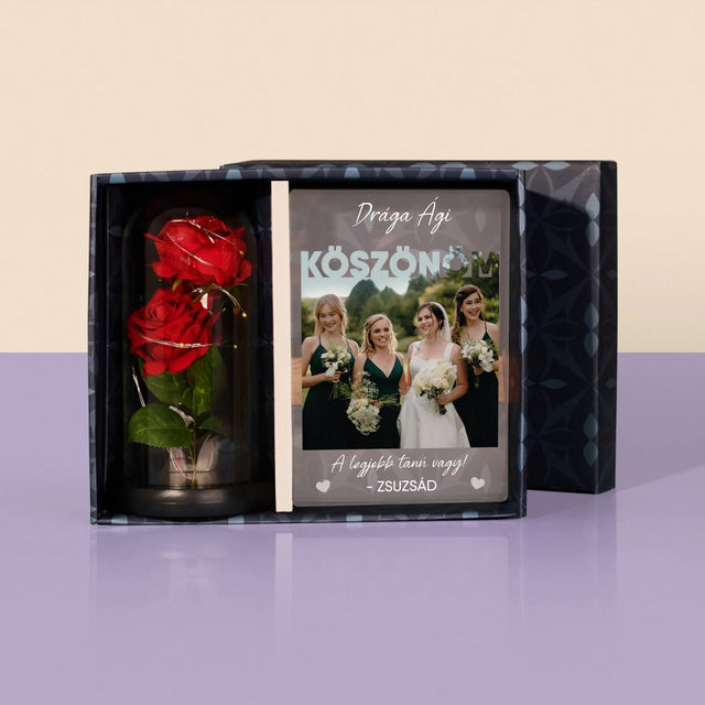 Fotó És Felirat: A Legjobb Tanú Vagy - Ajándékkészlet Üvegre Nyomtatott Képpel És Örök Rózsával