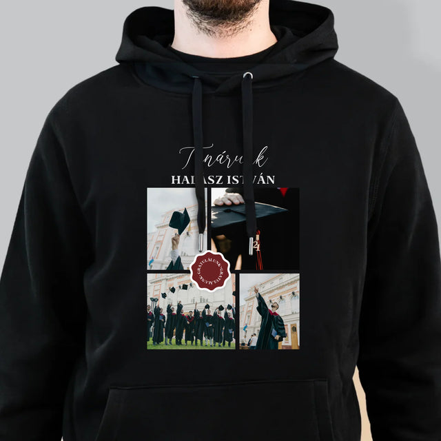 Fotókollázs: Tanárunk - Férfi Kapucnis Pulóver