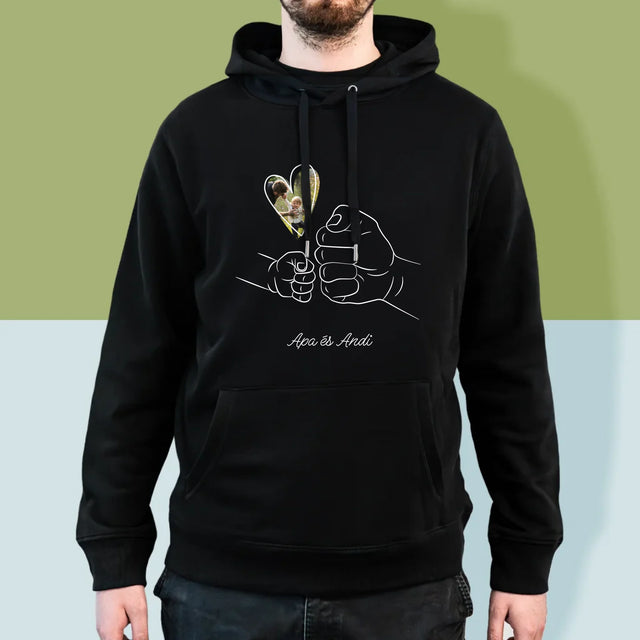 Fotó És Felirat: Apa Gyerek Kezecske - Férfi Kapucnis Pulóver