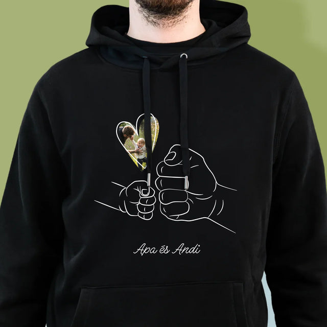 Fotó És Felirat: Apa Gyerek Kezecske - Férfi Kapucnis Pulóver