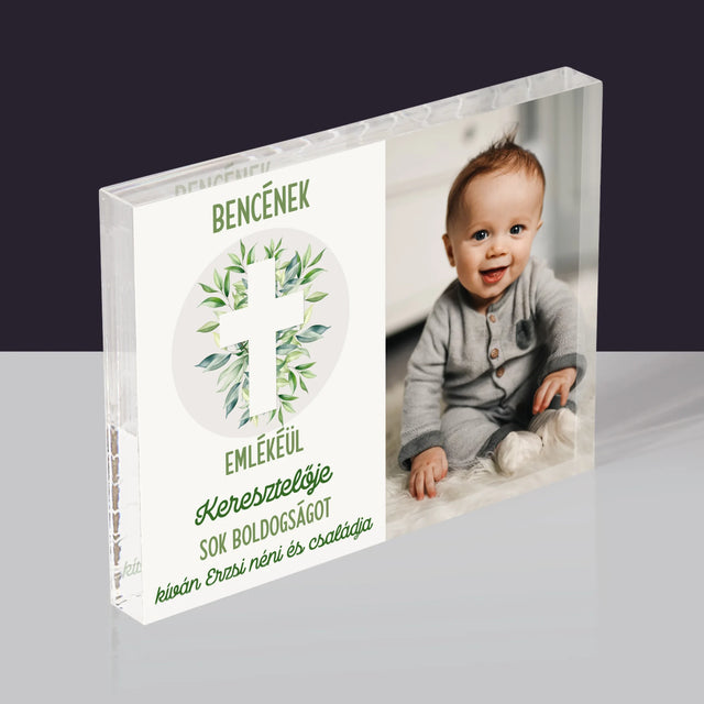 Fotó És Felirat: Keresztelő Levélkék - Akrilüveg