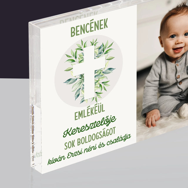 Fotó És Felirat: Keresztelő Levélkék - Akrilüveg