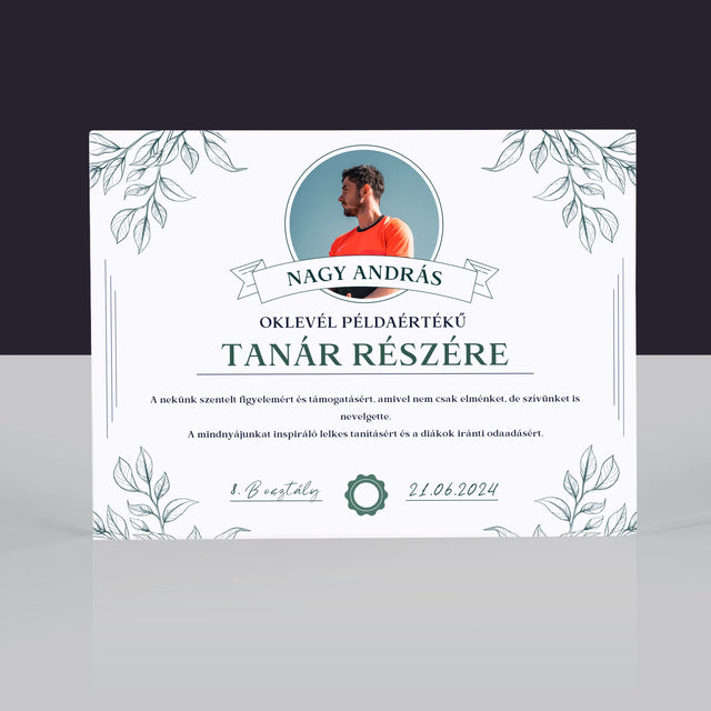 Fotó És Felirat: Oklevél Példaértékű Tanár Részére - Akrilüveg