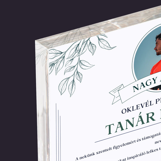 Fotó És Felirat: Oklevél Példaértékű Tanár Részére - Akrilüveg