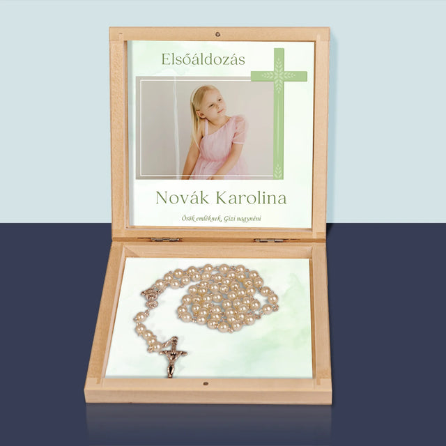 Fotó És Felirat: Elsőáldozási Fénykép Kereszttel - Rózsafüzér