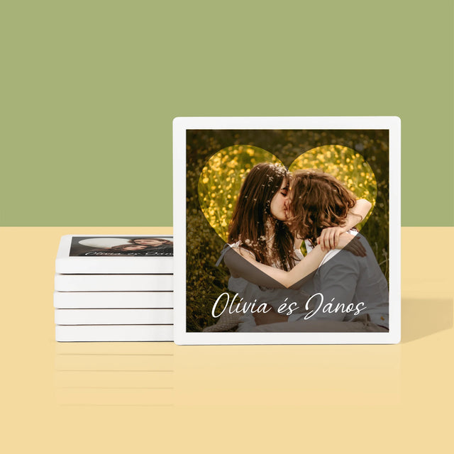 Fotó És Felirat: Szerelmesek, Szív - Poháralátét