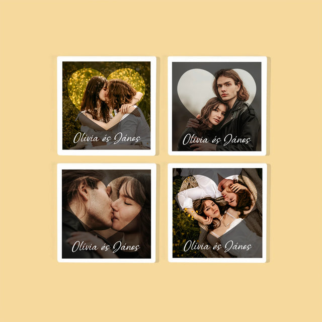 Fotó És Felirat: Szerelmesek, Szív - Poháralátét