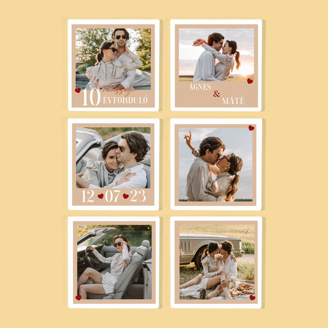 Fotó És Felirat: Évforduló, Szívecskék - Poháralátét