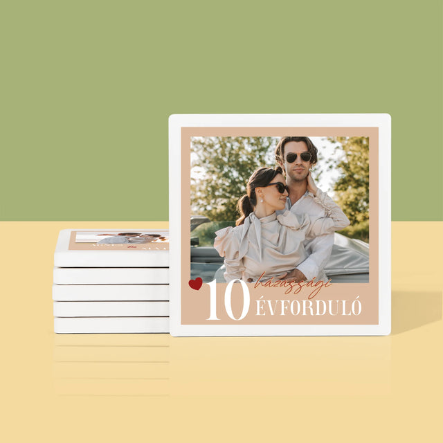 Fotó És Felirat: Évforduló, Szívecskék - Poháralátét