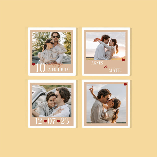 Fotó És Felirat: Évforduló, Szívecskék - Poháralátét