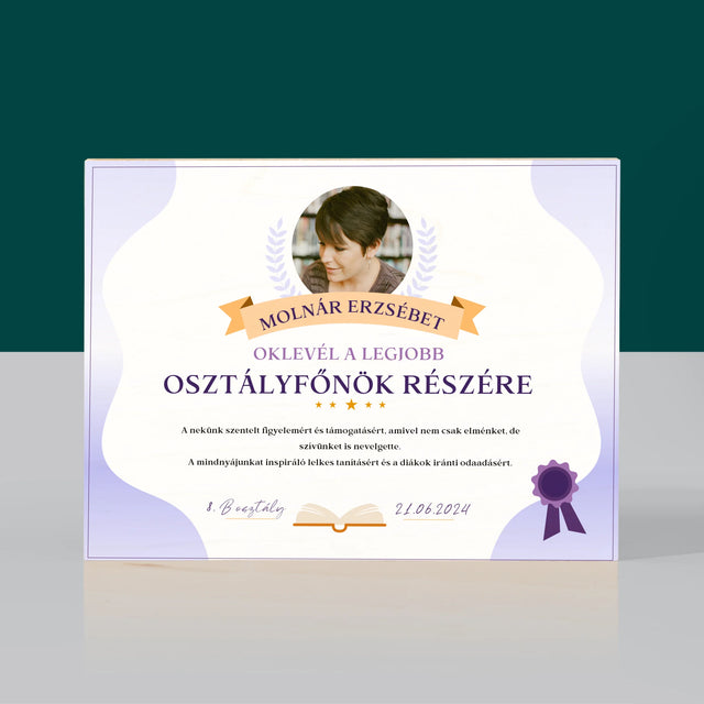 Fotó És Felirat: Oklevél A Legjobb Osztályfőnök Részére - Nyomtatás Fára