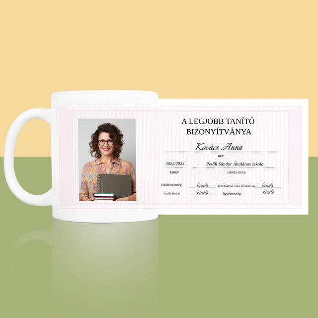 Fotó És Felirat: A Legjobb Tanító Bizonyítványa - Bögre