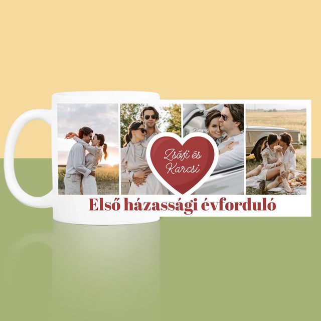 Fotókollázs: Első Évforduló Szív - Bögre