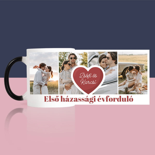 Fotókollázs: Első Évforduló Szív - Bögre