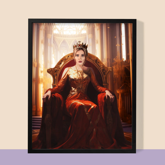 Királyi Portré: Királynő A Trónteremben - Keretes Nyomtatott Kép 30X40