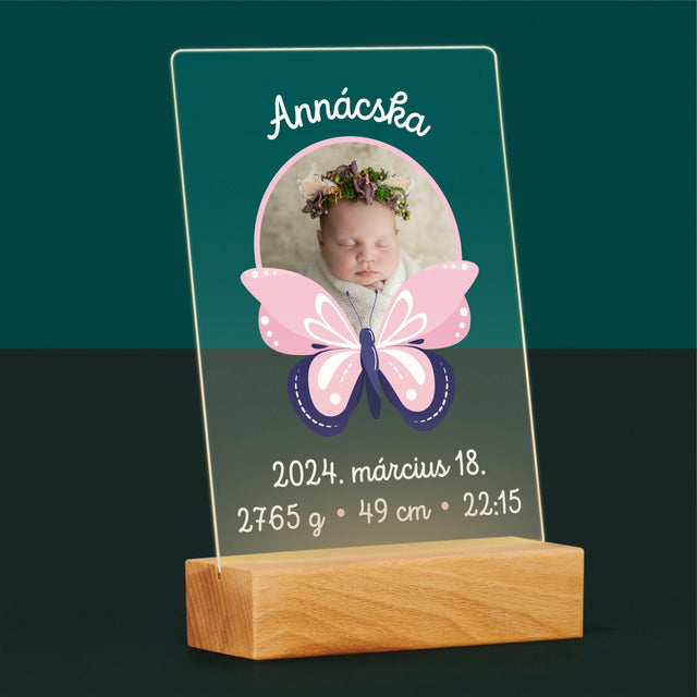 Születési Emléklap: Irat Pillangó - Akrilüvegre Nyomtatott Kép