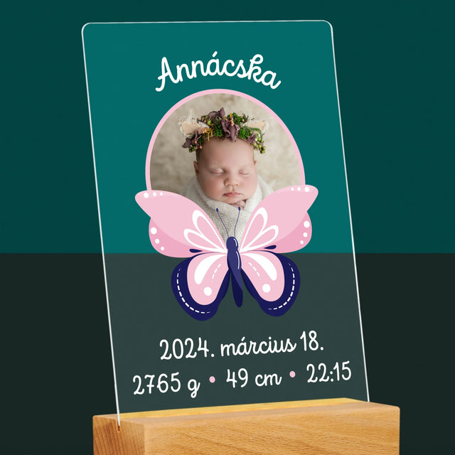 Születési Emléklap: Irat Pillangó - Akrilüvegre Nyomtatott Kép