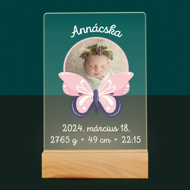 Születési Emléklap: Irat Pillangó - Akrilüvegre Nyomtatott Kép