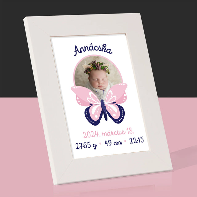 Születési Emléklap: Irat Pillangó - Fotókeret
