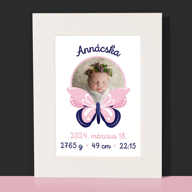 Születési Emléklap: Irat Pillangó - Fotókeret