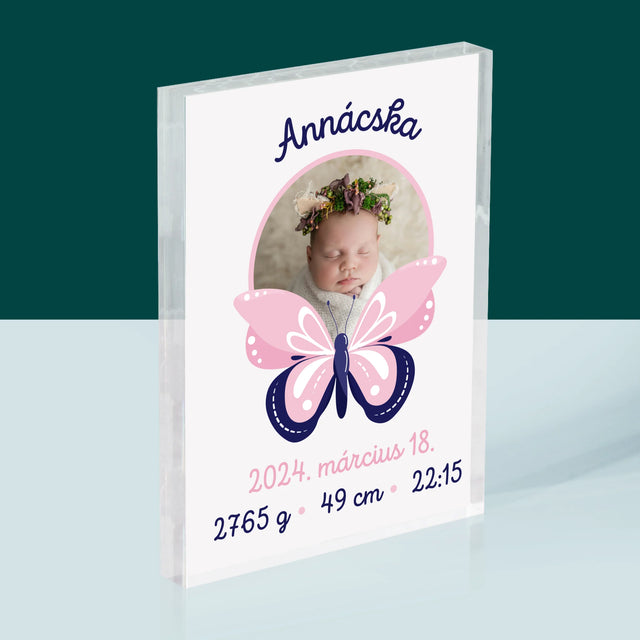 Születési Emléklap: Irat Pillangó - Akrilüveg
