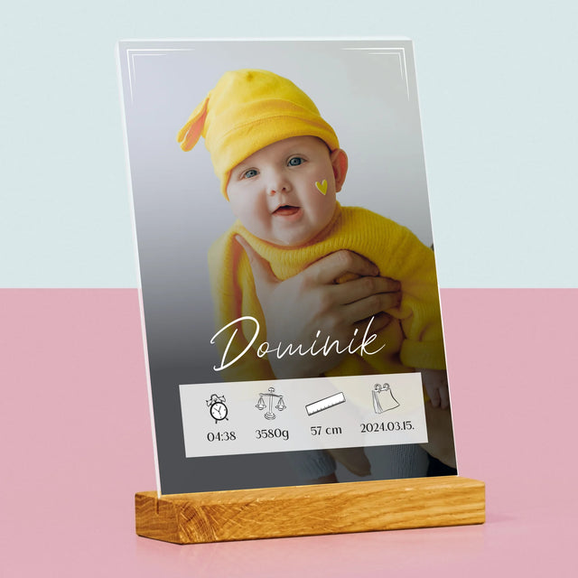Születési Emléklap: Adatok, Keret - Akrilüvegre Nyomtatott Kép